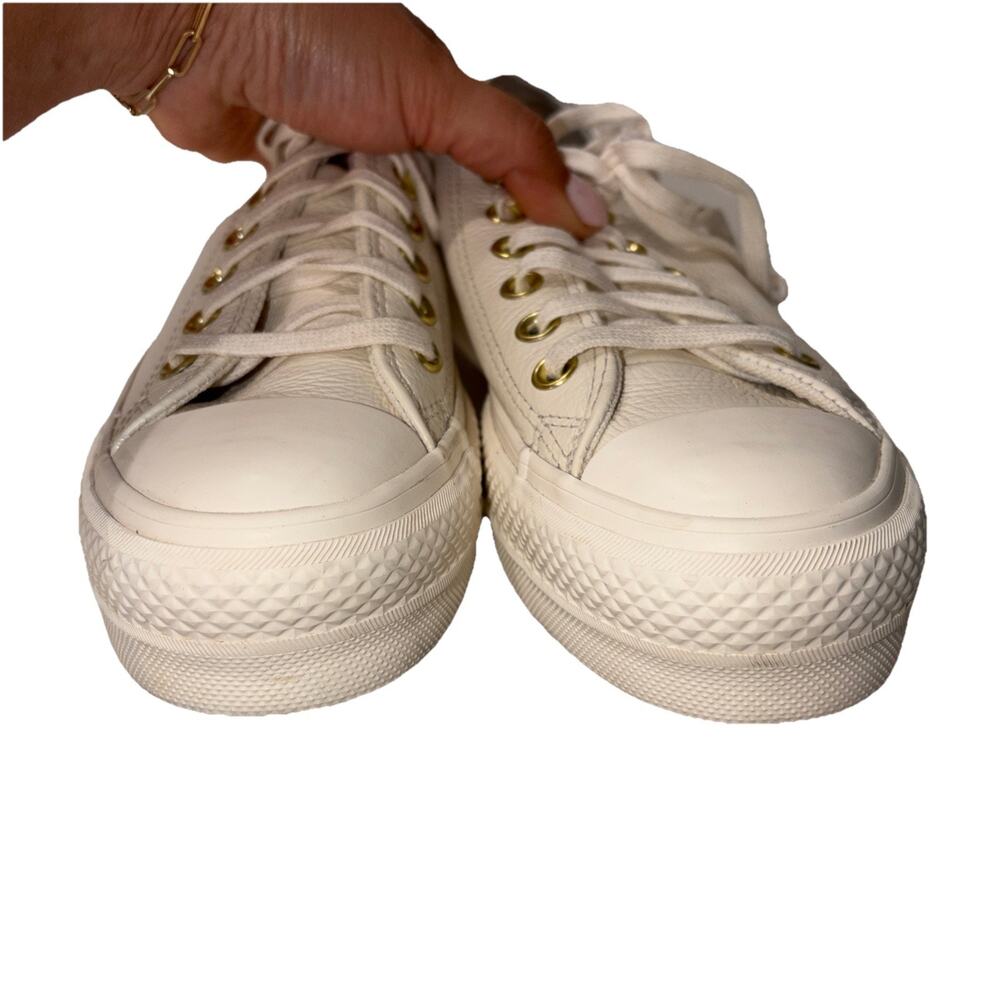Converse Chuck Taylor All Star Lift Ox White Leather Gold Platform Woman 6.5 - Picture 4 of 7
